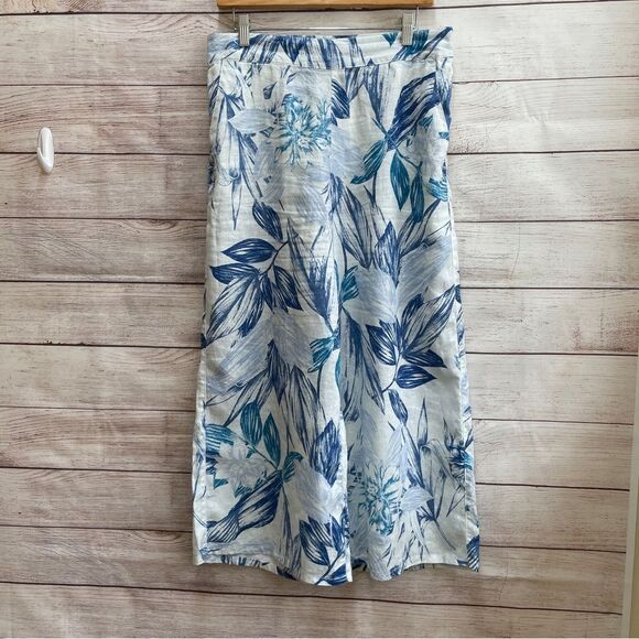 C&C CALIFORNIA 100% LINEN CROPPED WIDE LEG PANTS IN FLORAL DESIGN - Picture 1 of 6